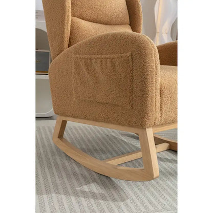 Teddy Fabric Rocking Chair With Packet Wood Legs For Living Room