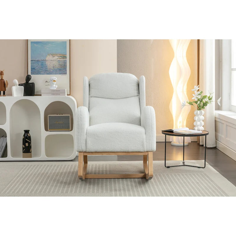 Teddy Fabric Rocking Chair With Packet Wood Legs For Living Room