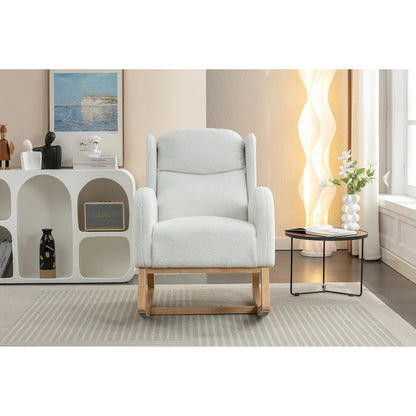 Teddy Fabric Rocking Chair With Packet Wood Legs For Living Room