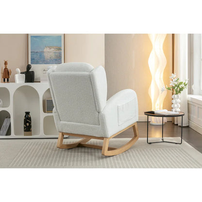 Teddy Fabric Rocking Chair With Packet Wood Legs For Living Room
