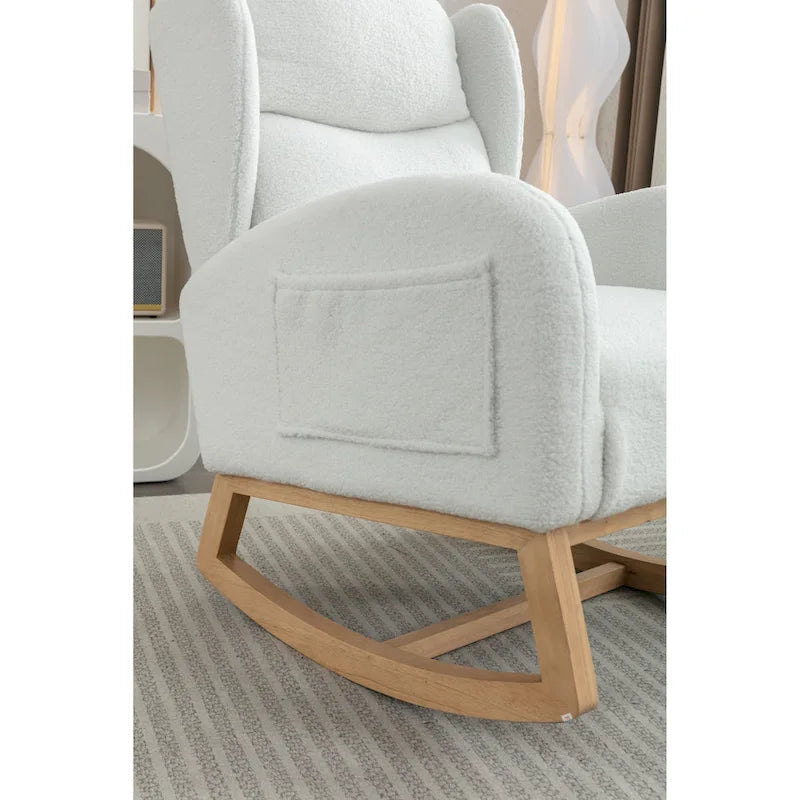 Teddy Fabric Rocking Chair With Packet Wood Legs For Living Room