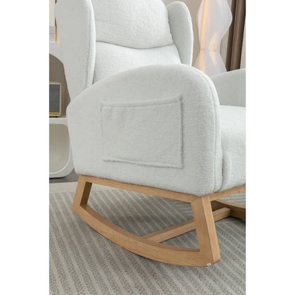 Teddy Fabric Rocking Chair With Packet Wood Legs For Living Room