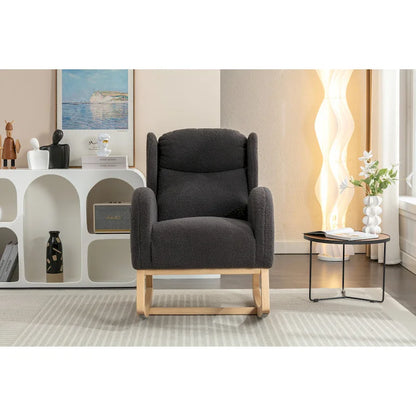 Teddy Fabric Rocking Chair With Packet Wood Legs For Living Room