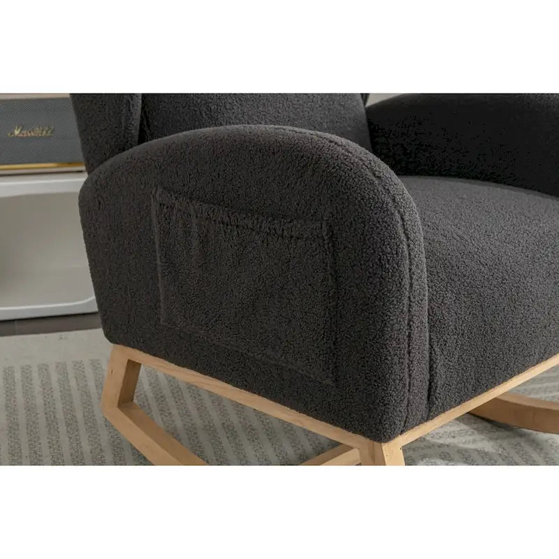 Teddy Fabric Rocking Chair With Packet Wood Legs For Living Room