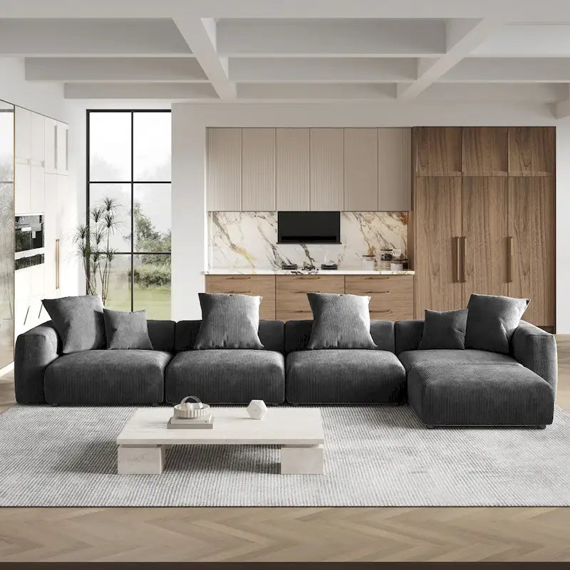 181 Oversized Corduroy Sectional Sofa Couch with Ottoman, L Shaped Convertible Couch Deep Seat Couches for Modern Living Room