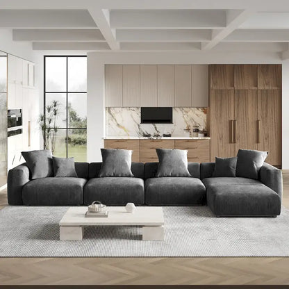 181 Oversized Corduroy Sectional Sofa Couch with Ottoman, L Shaped Convertible Couch Deep Seat Couches for Modern Living Room