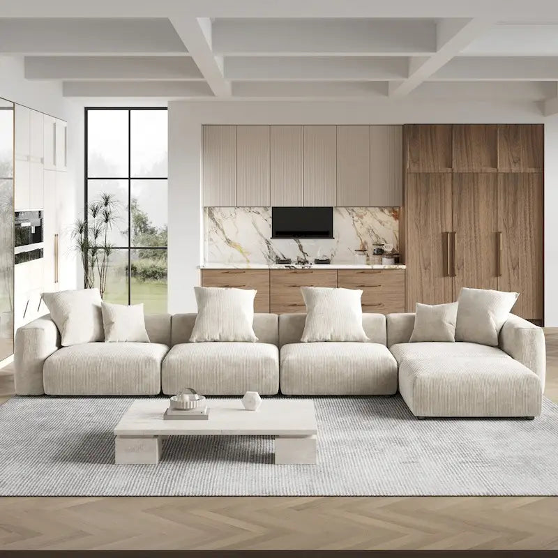 181 Oversized Corduroy Sectional Sofa Couch with Ottoman, L Shaped Convertible Couch Deep Seat Couches for Modern Living Room