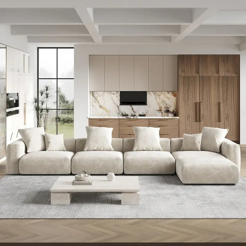 181 Oversized Corduroy Sectional Sofa Couch with Ottoman, L Shaped Convertible Couch Deep Seat Couches for Modern Living Room