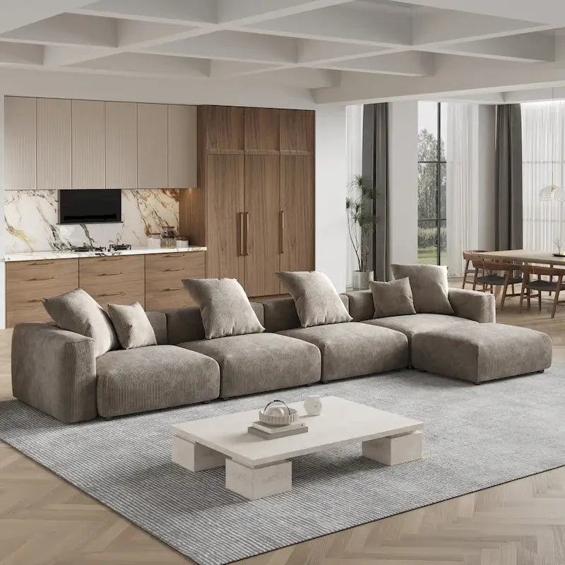 181 Oversized Corduroy Sectional Sofa Couch with Ottoman, L Shaped Convertible Couch Deep Seat Couches for Modern Living Room