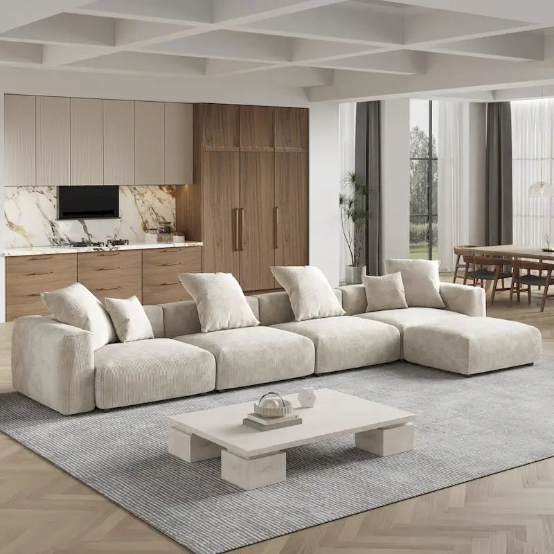 181 Oversized Corduroy Sectional Sofa Couch with Ottoman, L Shaped Convertible Couch Deep Seat Couches for Modern Living Room