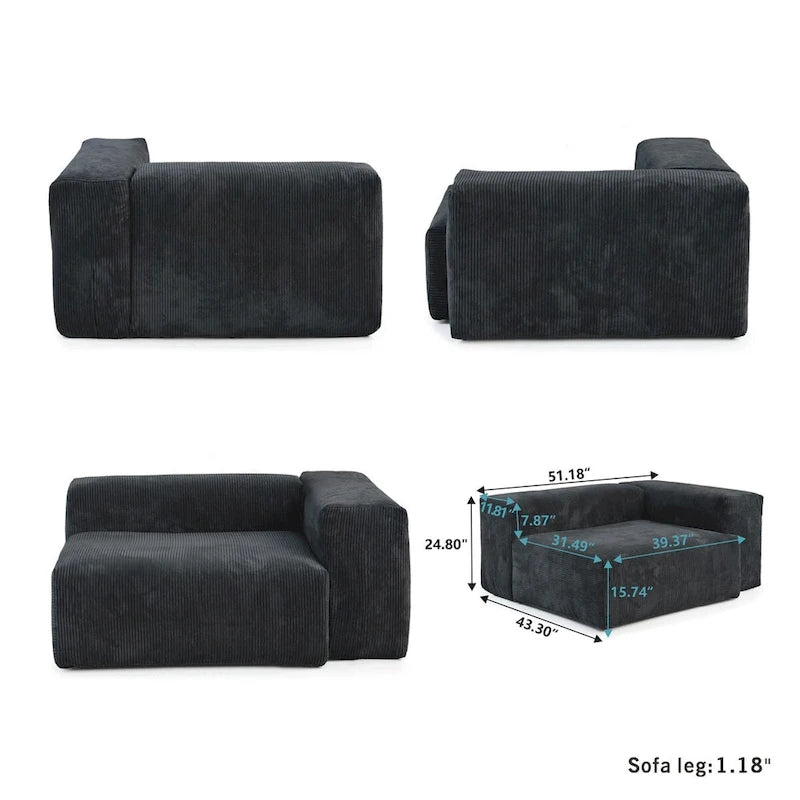 181 Oversized Corduroy Sectional Sofa Couch with Ottoman, L Shaped Convertible Couch Deep Seat Couches for Modern Living Room