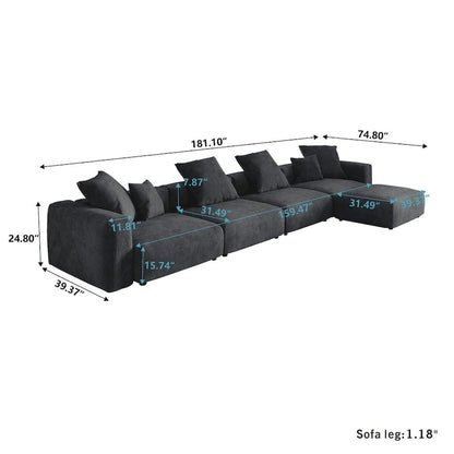 181 Oversized Corduroy Sectional Sofa Couch with Ottoman, L Shaped Convertible Couch Deep Seat Couches for Modern Living Room