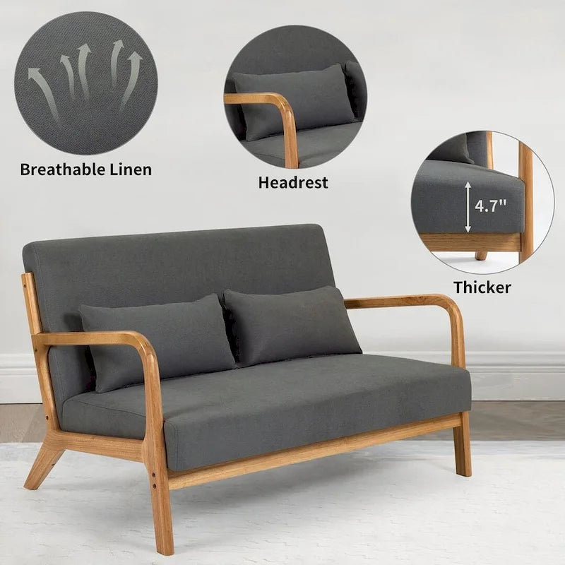 Mid-century Upholstered Accent Sofa in solid wood for 2