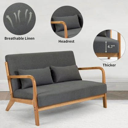 Mid-century Upholstered Accent Sofa in solid wood for 2