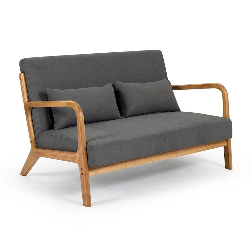 Mid-century Upholstered Accent Sofa in solid wood for 2