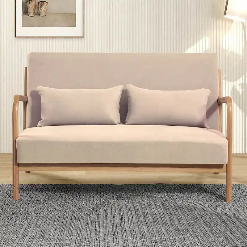Mid-century Upholstered Accent Sofa in solid wood for 2