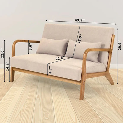 Mid-century Upholstered Accent Sofa in solid wood for 2