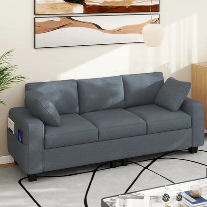 Moasis 80  3-seater Upholstered Sofa 2 Pillows Couches with Side Pockets for Living Room