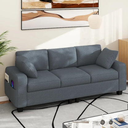 Moasis 80  3-seater Upholstered Sofa 2 Pillows Couches with Side Pockets for Living Room