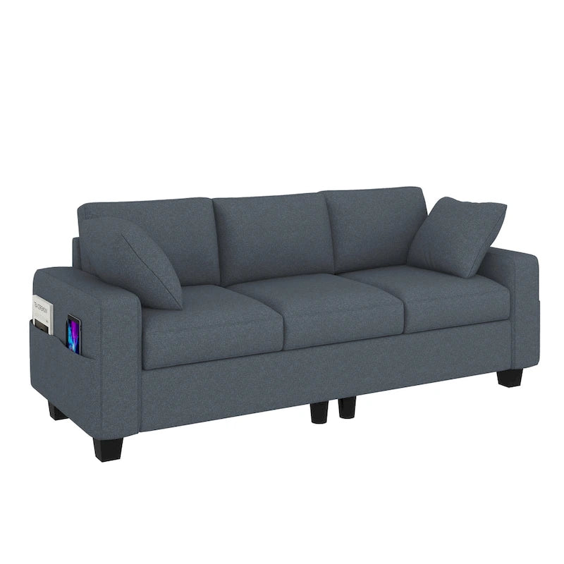 Moasis 80  3-seater Upholstered Sofa 2 Pillows Couches with Side Pockets for Living Room