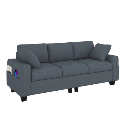 Moasis 80  3-seater Upholstered Sofa 2 Pillows Couches with Side Pockets for Living Room