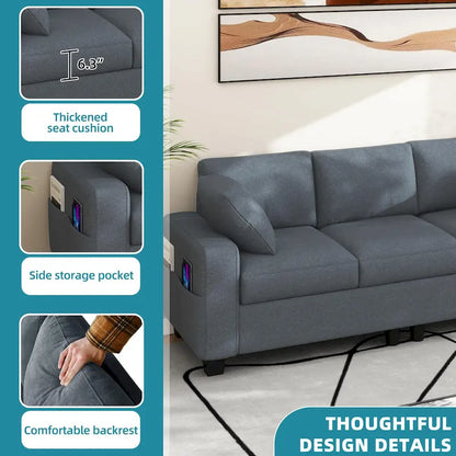 Moasis 80  3-seater Upholstered Sofa 2 Pillows Couches with Side Pockets for Living Room