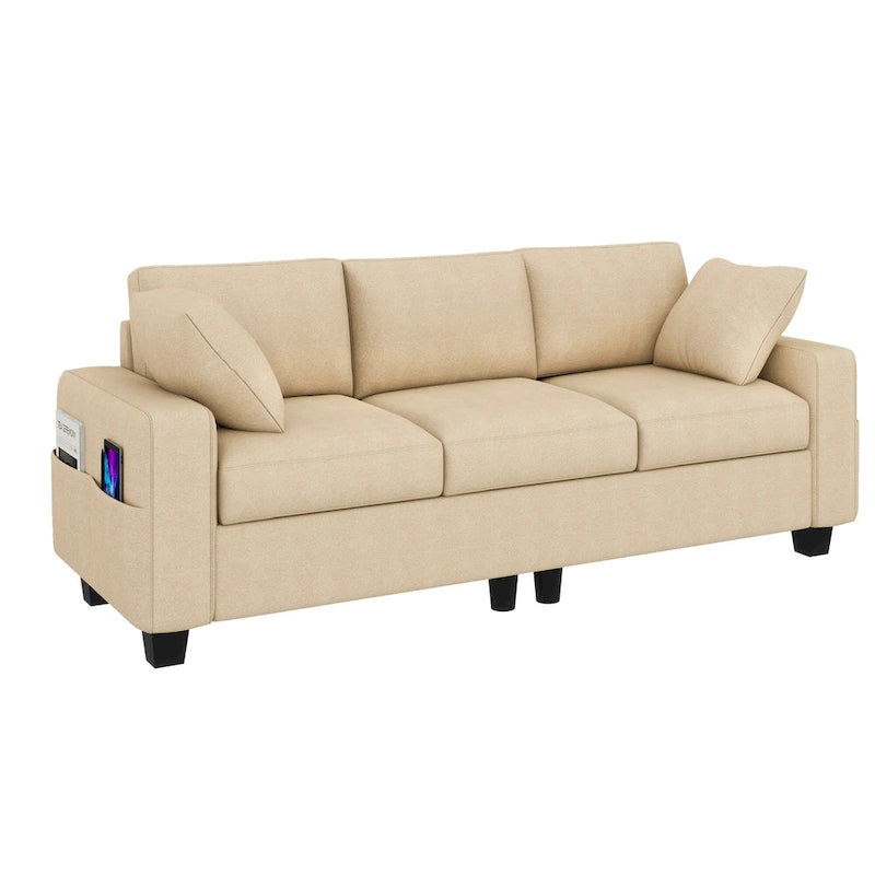 Moasis 80  3-seater Upholstered Sofa 2 Pillows Couches with Side Pockets for Living Room