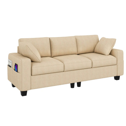 Moasis 80  3-seater Upholstered Sofa 2 Pillows Couches with Side Pockets for Living Room