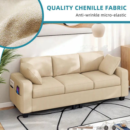 Moasis 80  3-seater Upholstered Sofa 2 Pillows Couches with Side Pockets for Living Room