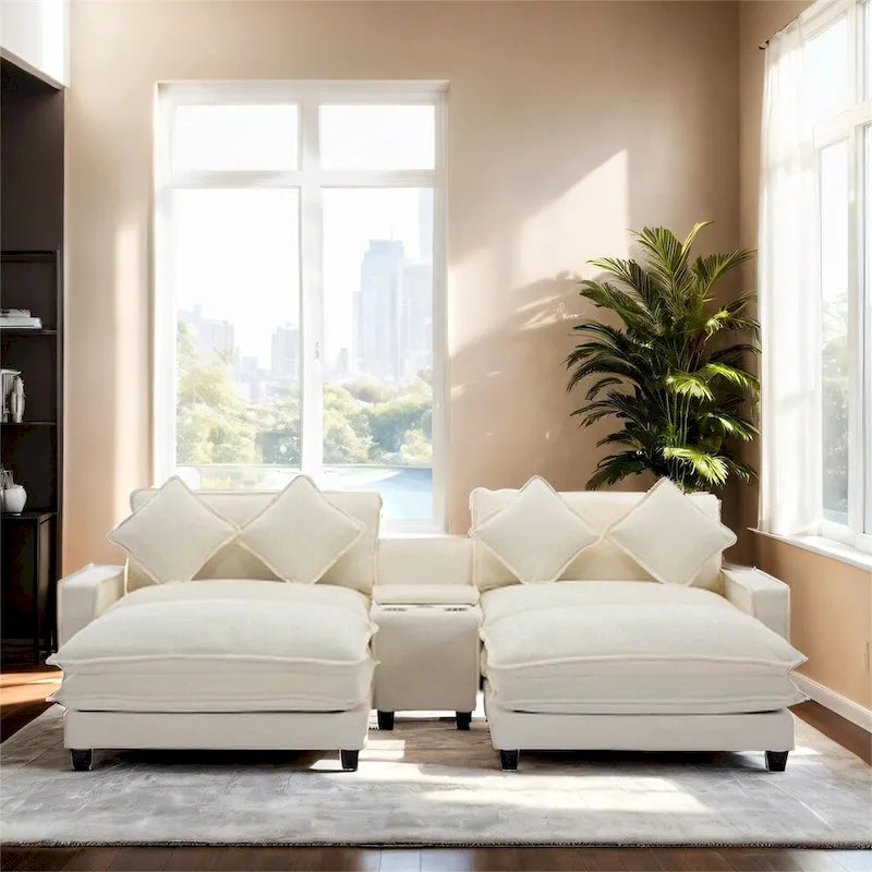 112.6  Chenille Upholstered Sectional Sofa with 2 Removable Ottoman