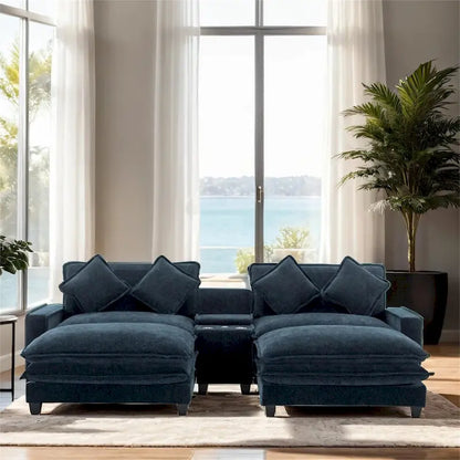112.6  Chenille Upholstered Sectional Sofa with 2 Removable Ottoman
