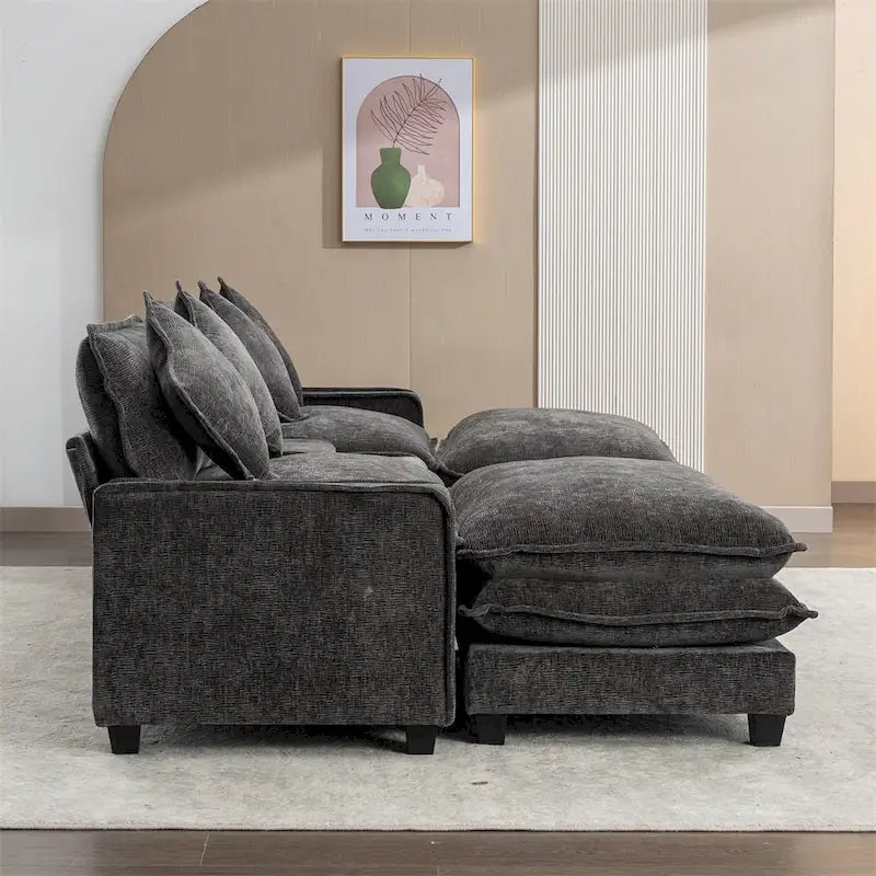 112.6  Chenille Upholstered Sectional Sofa with 2 Removable Ottoman