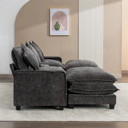 112.6  Chenille Upholstered Sectional Sofa with 2 Removable Ottoman