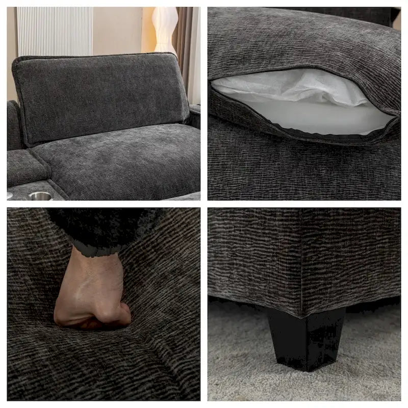 112.6  Chenille Upholstered Sectional Sofa with 2 Removable Ottoman