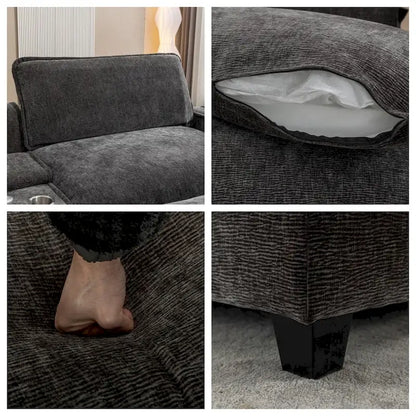 112.6  Chenille Upholstered Sectional Sofa with 2 Removable Ottoman