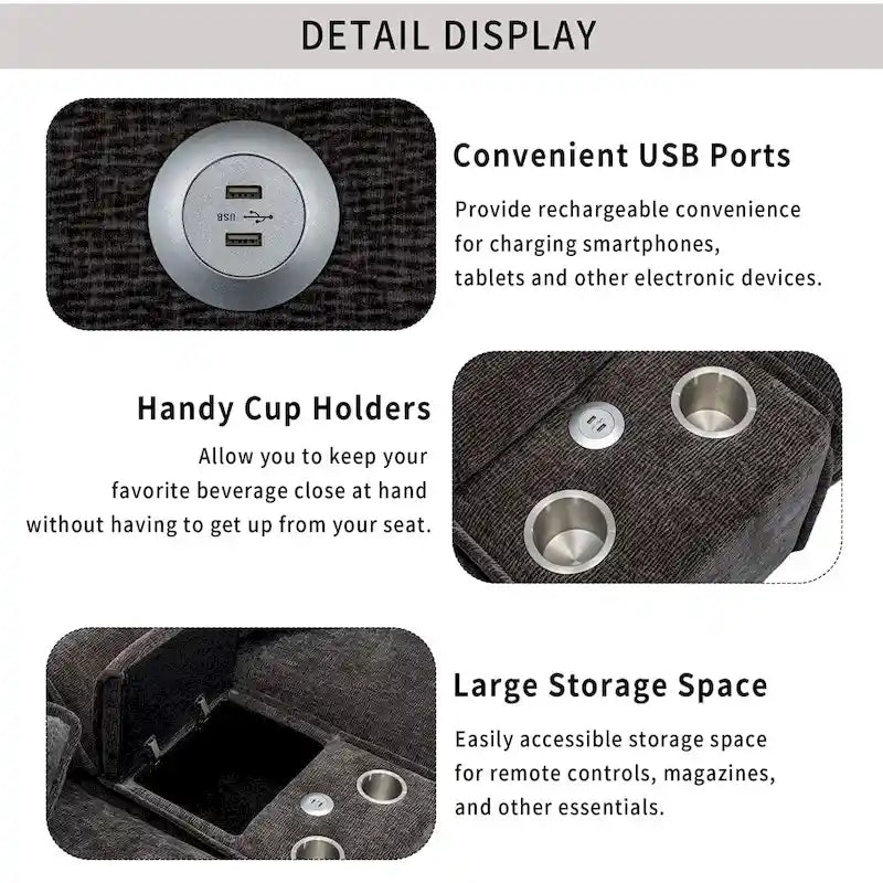 112.6  Chenille Upholstered Sectional Sofa with 2 Removable Ottoman