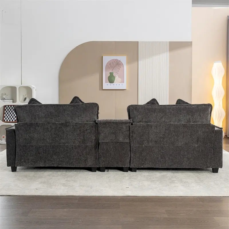 112.6  Chenille Upholstered Sectional Sofa with 2 Removable Ottoman