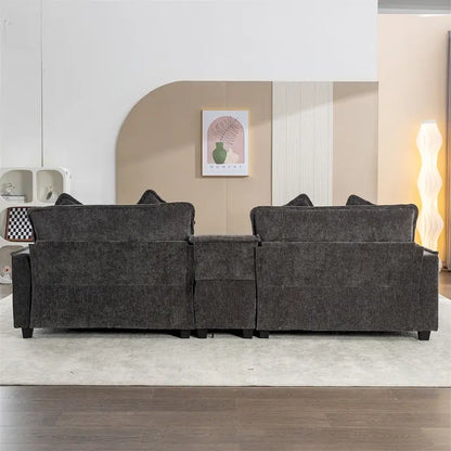112.6  Chenille Upholstered Sectional Sofa with 2 Removable Ottoman