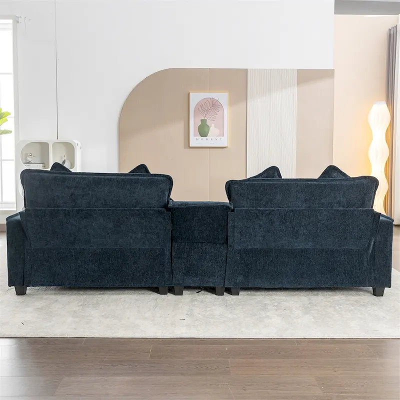 112.6  Chenille Upholstered Sectional Sofa with 2 Removable Ottoman