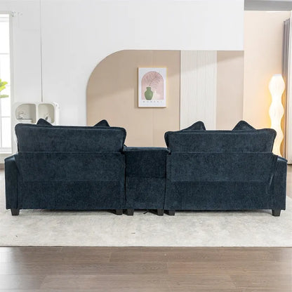 112.6  Chenille Upholstered Sectional Sofa with 2 Removable Ottoman