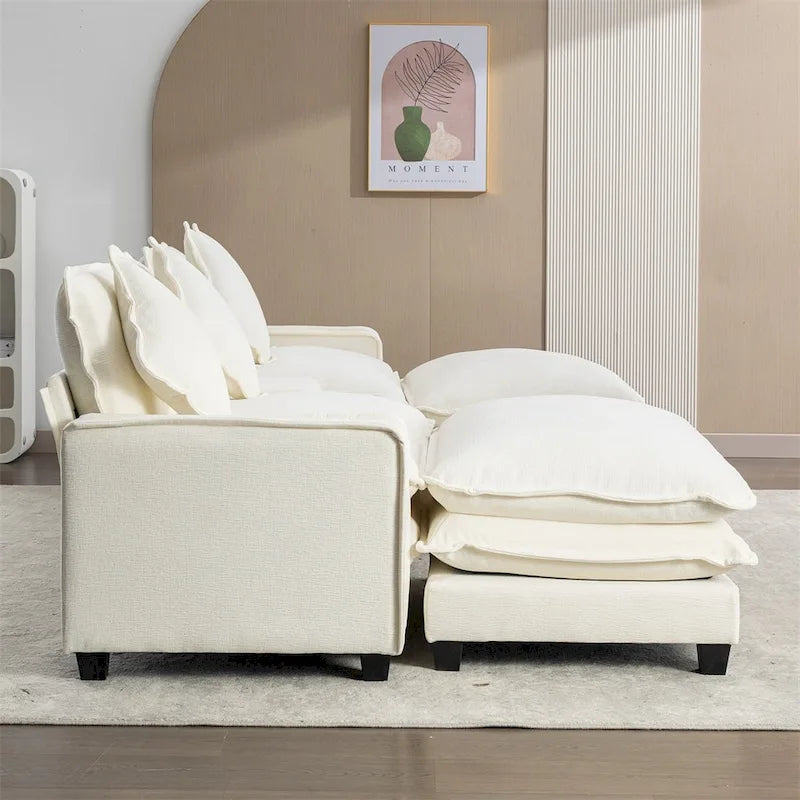 112.6  Chenille Upholstered Sectional Sofa with 2 Removable Ottoman