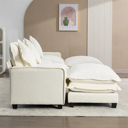 112.6  Chenille Upholstered Sectional Sofa with 2 Removable Ottoman