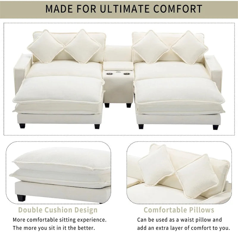 112.6  Chenille Upholstered Sectional Sofa with 2 Removable Ottoman