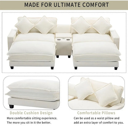 112.6  Chenille Upholstered Sectional Sofa with 2 Removable Ottoman