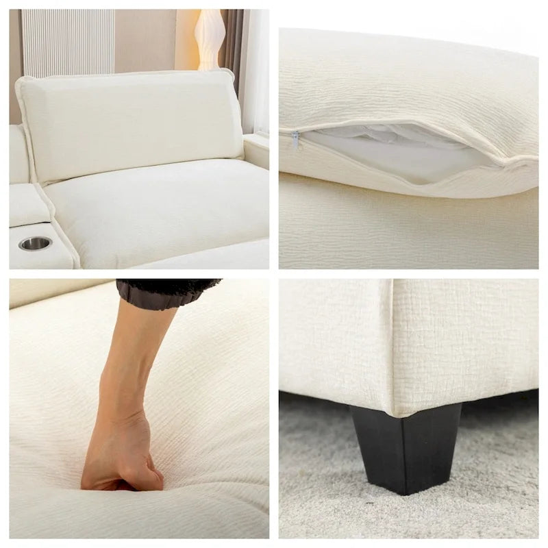 112.6  Chenille Upholstered Sectional Sofa with 2 Removable Ottoman