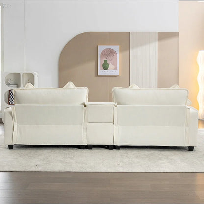 112.6  Chenille Upholstered Sectional Sofa with 2 Removable Ottoman