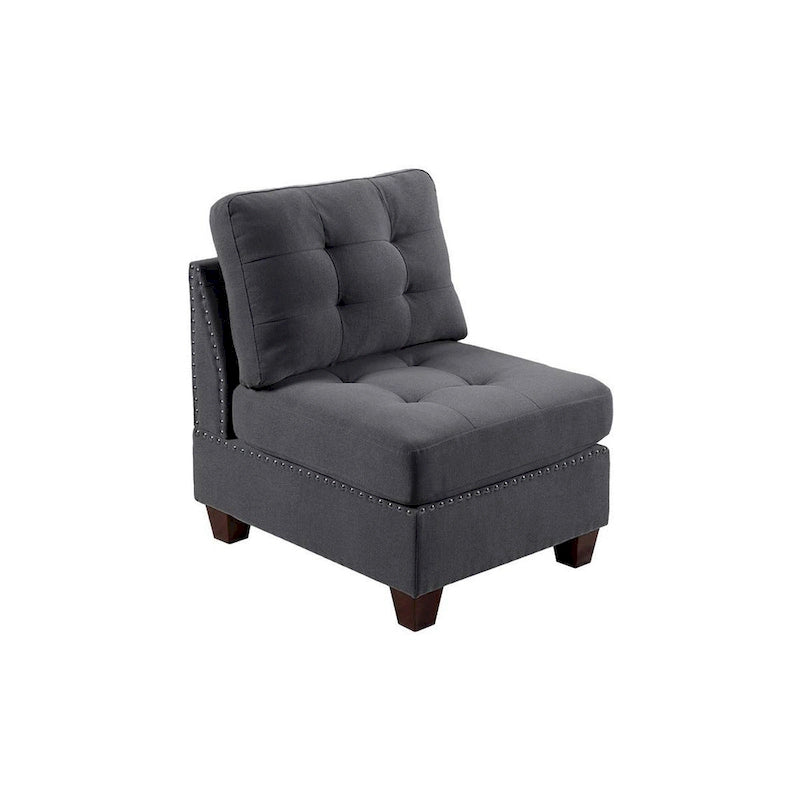 Lemy 32 Inch Modular Armless Sofa Chair, Tufted Gray Upholstery, Solid Wood