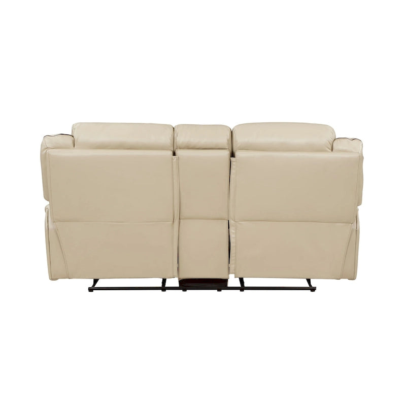 Millie 76 Inch Manual Dual Recliner Loveseat, Cupholder, Beige Faux Leather