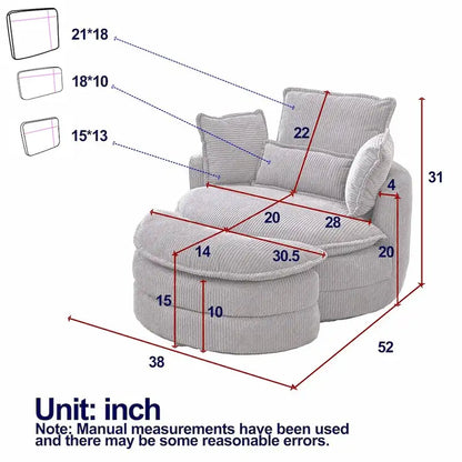Oversized Swivel Chair with Moon Storage Ottoman with 4 Pillows