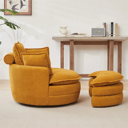 Oversized Swivel Chair with Moon Storage Ottoman with 4 Pillows